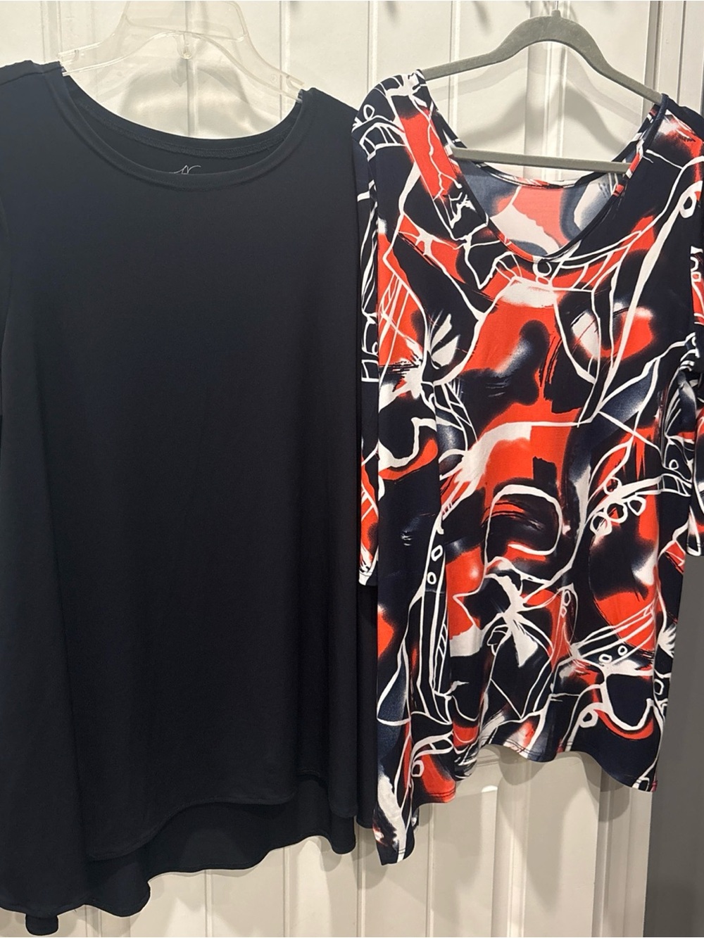 John Vass Black Tunic & Clara Sunwoo, Orange Blue &White Abstract Top 1X